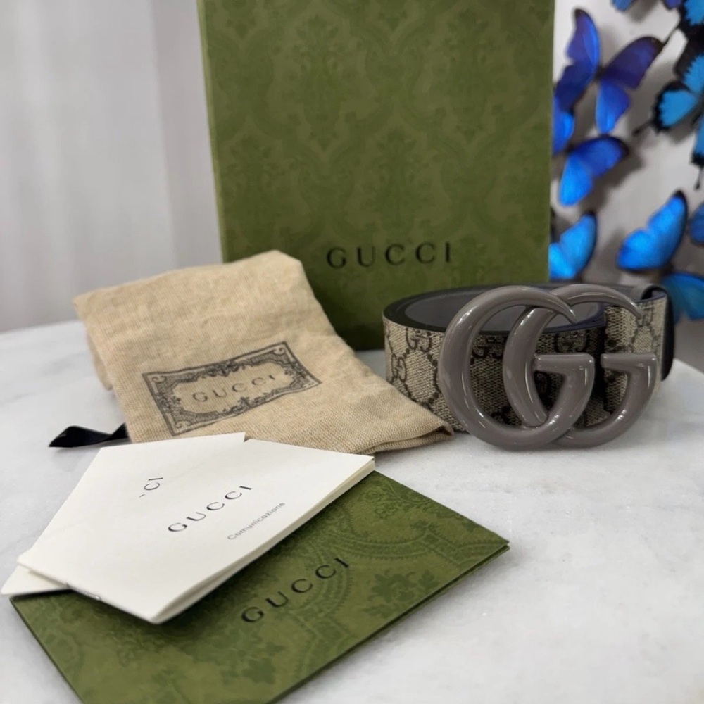 Gucci GG Monogram Belt 90 36 US Gray Ceramic $520